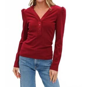 NEW SIX/FIFTY emily long sleeve ribbed top in burgundy